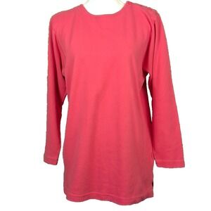 TALBOTS Sz 8 100% Cotton‎ Rose Pink Sweatshirt Fleece Tunic Button Shoulder